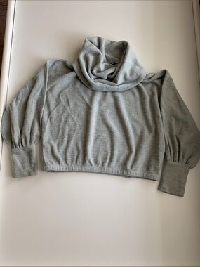 Express Light Gray Cropped Cowl Neck Sweater